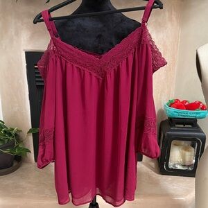 Torrid Burgundy Lace Trim Blouse
